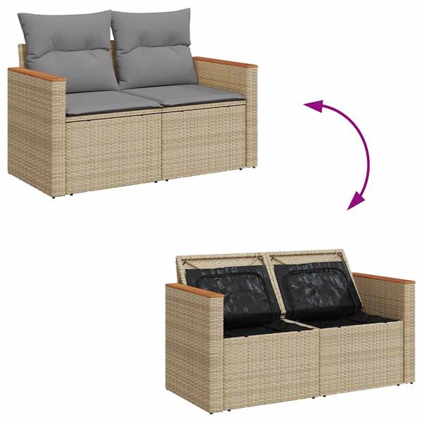 Grote foto vidaxl 7 delige loungeset met kussens poly rattan beige tuin en terras tuinmeubelen