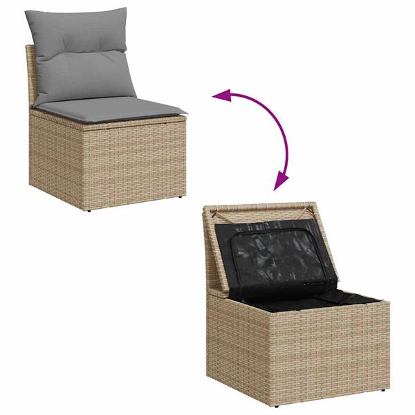 Grote foto vidaxl 7 delige loungeset met kussens poly rattan beige tuin en terras tuinmeubelen