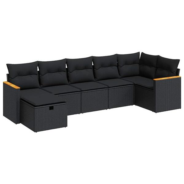 Grote foto vidaxl 7 delige loungeset met kussens poly rattan zwart tuin en terras tuinmeubelen