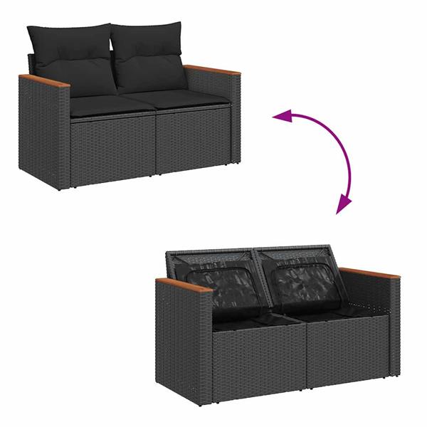 Grote foto vidaxl 7 delige loungeset met kussens poly rattan zwart tuin en terras tuinmeubelen