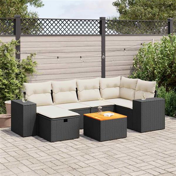 Grote foto vidaxl 7 delige loungeset met kussens poly rattan zwart tuin en terras tuinmeubelen