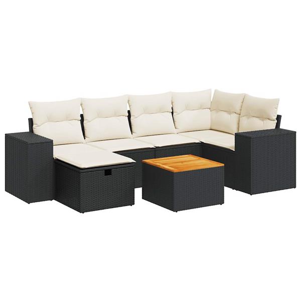 Grote foto vidaxl 7 delige loungeset met kussens poly rattan zwart tuin en terras tuinmeubelen