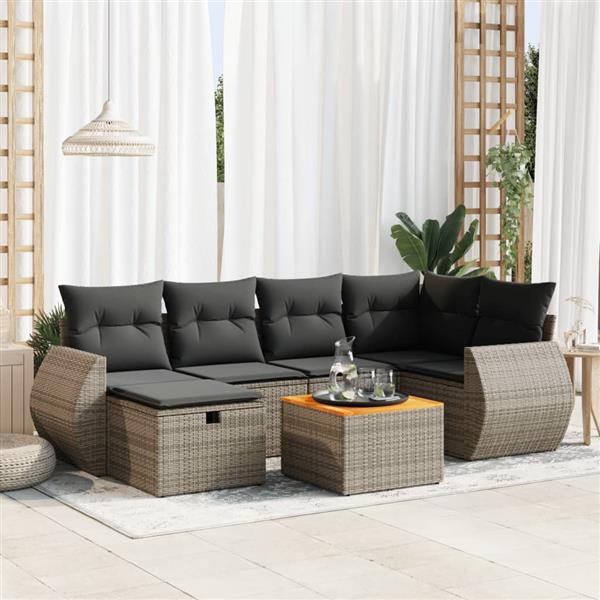Grote foto vidaxl 7 delige loungeset met kussens poly rattan grijs tuin en terras tuinmeubelen