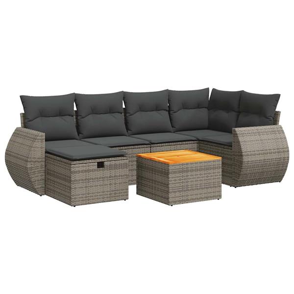 Grote foto vidaxl 7 delige loungeset met kussens poly rattan grijs tuin en terras tuinmeubelen