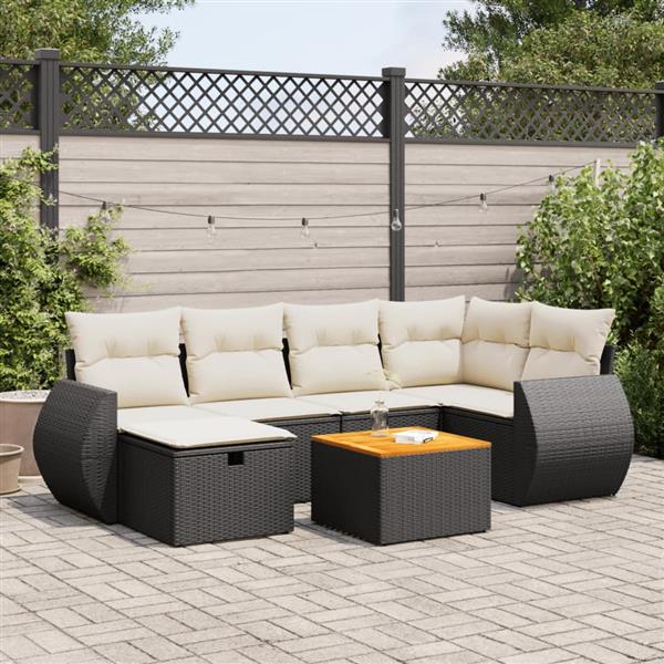 Grote foto vidaxl 7 delige loungeset met kussens poly rattan zwart tuin en terras tuinmeubelen