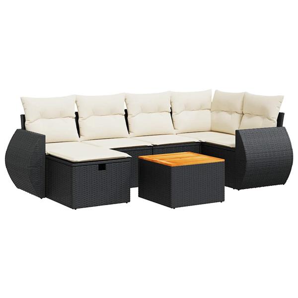 Grote foto vidaxl 7 delige loungeset met kussens poly rattan zwart tuin en terras tuinmeubelen