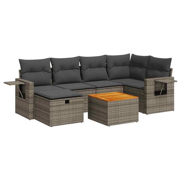 Grote foto vidaxl 7 delige loungeset met kussens poly rattan grijs tuin en terras tuinmeubelen