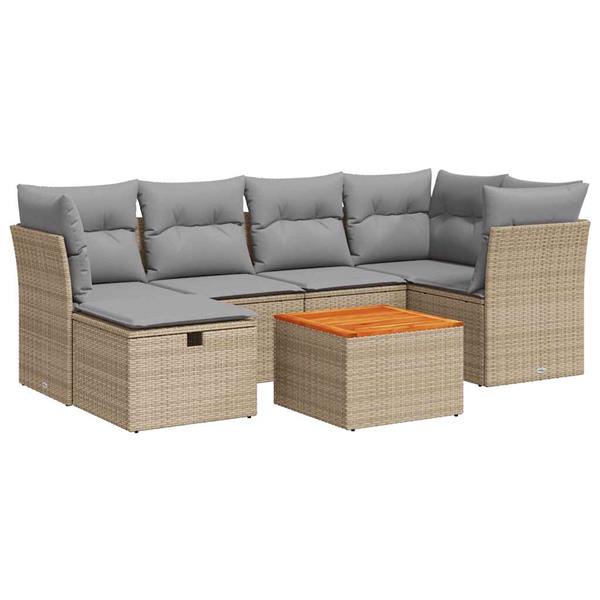 Grote foto vidaxl 7 delige loungeset met kussens poly rattan beige tuin en terras tuinmeubelen