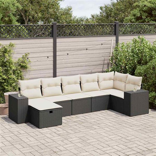 Grote foto vidaxl 7 delige loungeset met kussens poly rattan zwart tuin en terras tuinmeubelen