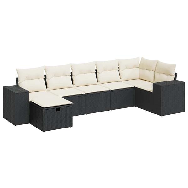 Grote foto vidaxl 7 delige loungeset met kussens poly rattan zwart tuin en terras tuinmeubelen