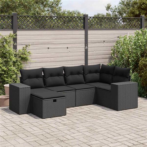 Grote foto vidaxl 6 delige loungeset met kussens poly rattan zwart tuin en terras tuinmeubelen