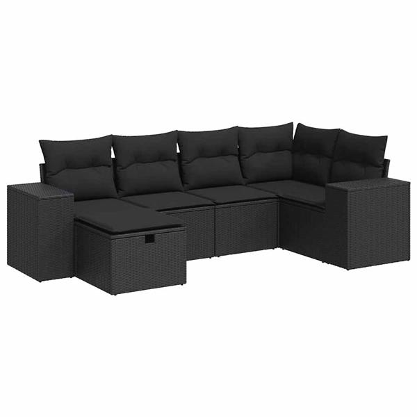 Grote foto vidaxl 6 delige loungeset met kussens poly rattan zwart tuin en terras tuinmeubelen