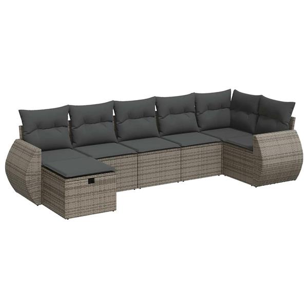 Grote foto vidaxl 7 delige loungeset met kussens poly rattan grijs tuin en terras tuinmeubelen