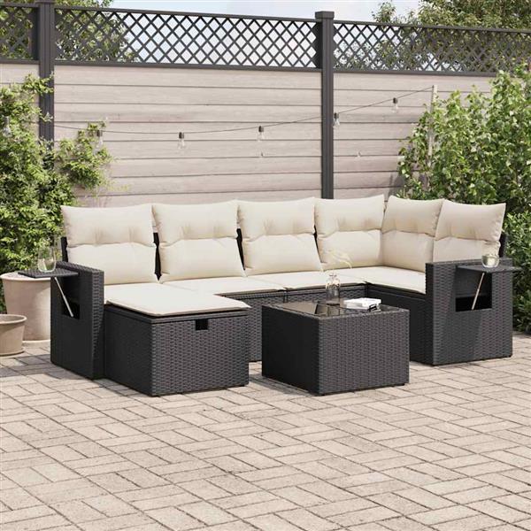 Grote foto vidaxl 7 delige loungeset met kussens poly rattan zwart tuin en terras tuinmeubelen