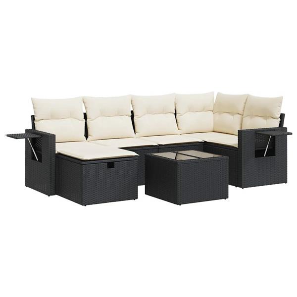 Grote foto vidaxl 7 delige loungeset met kussens poly rattan zwart tuin en terras tuinmeubelen