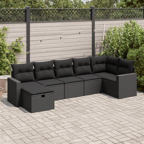 Grote foto vidaxl 7 delige loungeset met kussens poly rattan zwart tuin en terras tuinmeubelen