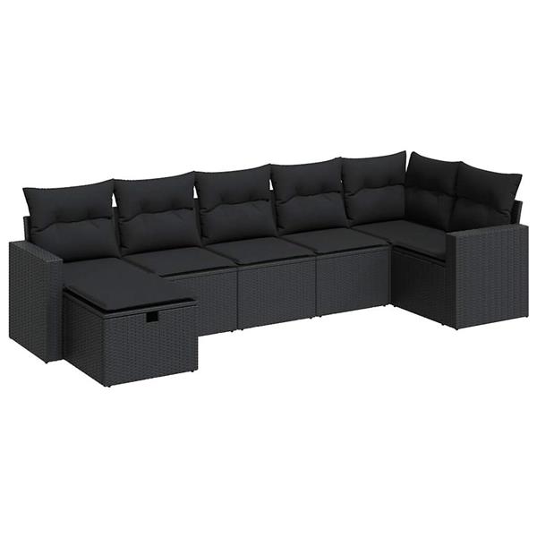 Grote foto vidaxl 7 delige loungeset met kussens poly rattan zwart tuin en terras tuinmeubelen