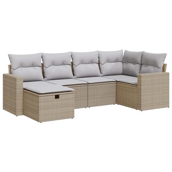 Grote foto vidaxl 6 delige loungeset met kussens poly rattan beige tuin en terras tuinmeubelen
