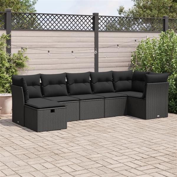 Grote foto vidaxl 7 delige loungeset met kussens poly rattan zwart tuin en terras tuinmeubelen