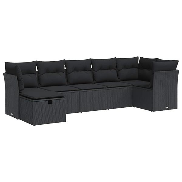 Grote foto vidaxl 7 delige loungeset met kussens poly rattan zwart tuin en terras tuinmeubelen