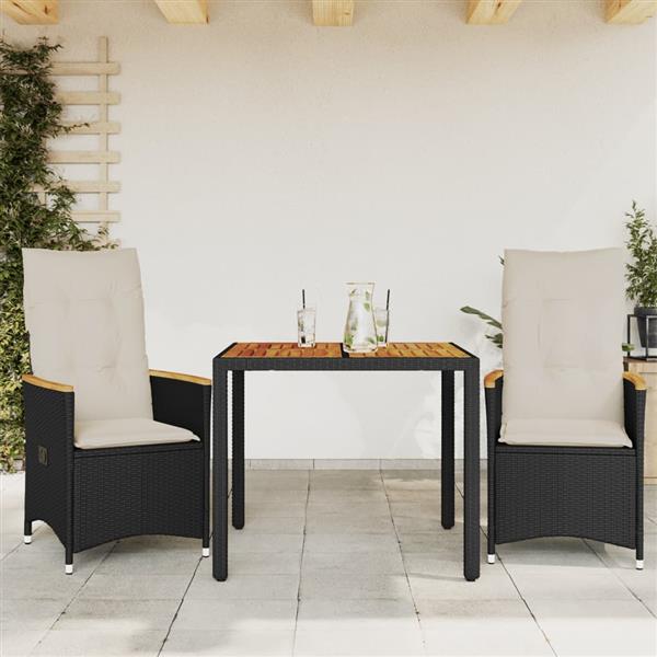 Grote foto vidaxl 3 delige bistroset met kussens poly rattan zwart tuin en terras tuinmeubelen
