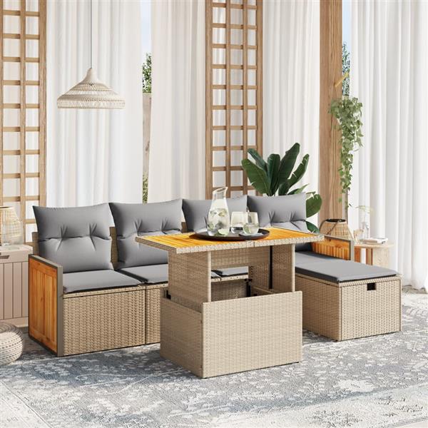 Grote foto vidaxl 6 delige loungeset met kussens poly rattan beige tuin en terras tuinmeubelen