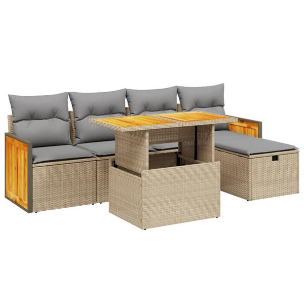 Grote foto vidaxl 6 delige loungeset met kussens poly rattan beige tuin en terras tuinmeubelen