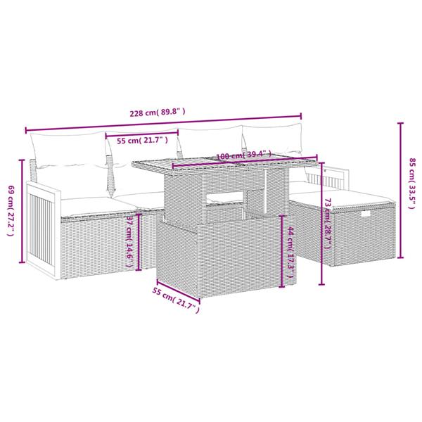 Grote foto vidaxl 6 delige loungeset met kussens poly rattan beige tuin en terras tuinmeubelen