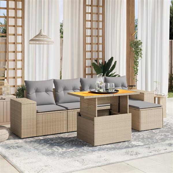 Grote foto vidaxl 6 delige loungeset met kussens poly rattan beige tuin en terras tuinmeubelen