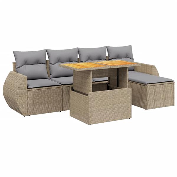 Grote foto vidaxl 6 delige loungeset met kussens poly rattan beige tuin en terras tuinmeubelen