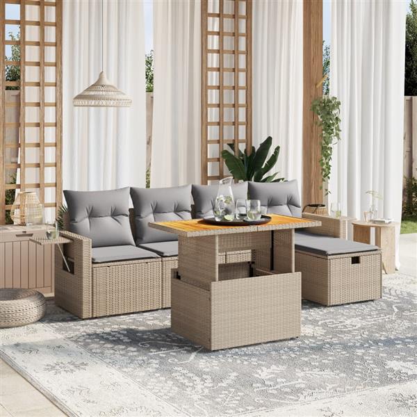 Grote foto vidaxl 6 delige loungeset met kussens poly rattan beige tuin en terras tuinmeubelen