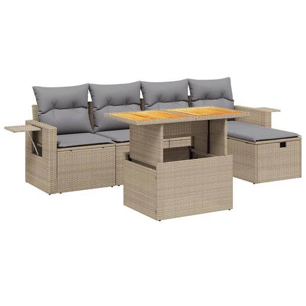 Grote foto vidaxl 6 delige loungeset met kussens poly rattan beige tuin en terras tuinmeubelen