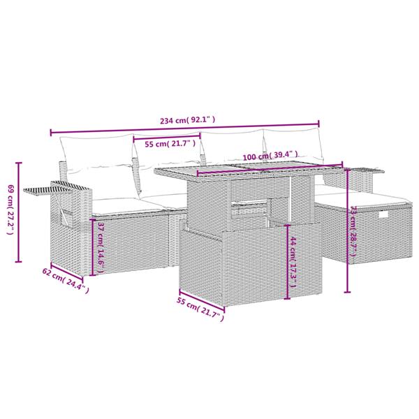 Grote foto vidaxl 6 delige loungeset met kussens poly rattan beige tuin en terras tuinmeubelen
