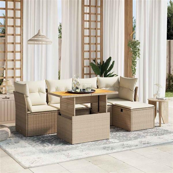 Grote foto vidaxl 6 delige loungeset met kussens poly rattan beige tuin en terras tuinmeubelen