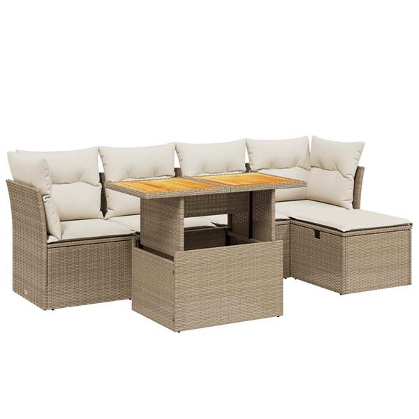 Grote foto vidaxl 6 delige loungeset met kussens poly rattan beige tuin en terras tuinmeubelen