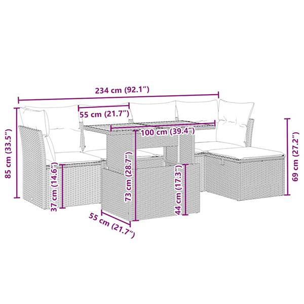Grote foto vidaxl 6 delige loungeset met kussens poly rattan beige tuin en terras tuinmeubelen