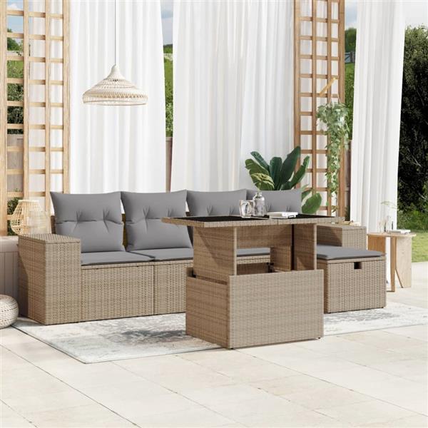 Grote foto vidaxl 6 delige loungeset met kussens poly rattan beige tuin en terras tuinmeubelen