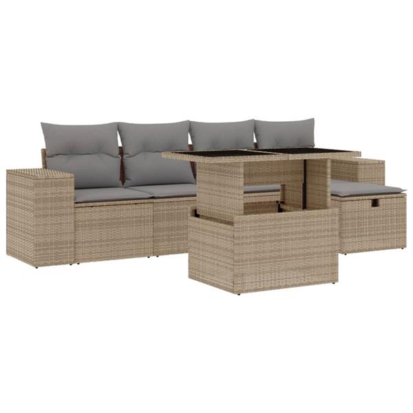 Grote foto vidaxl 6 delige loungeset met kussens poly rattan beige tuin en terras tuinmeubelen