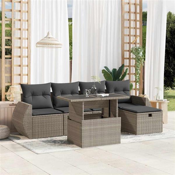 Grote foto vidaxl 6 delige loungeset met kussens poly rattan lichtgrijs tuin en terras tuinmeubelen