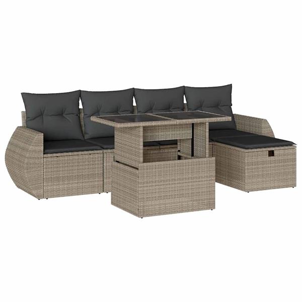 Grote foto vidaxl 6 delige loungeset met kussens poly rattan lichtgrijs tuin en terras tuinmeubelen