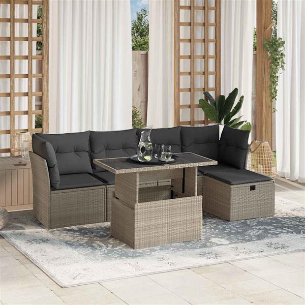 Grote foto vidaxl 6 delige loungeset met kussens poly rattan lichtgrijs tuin en terras tuinmeubelen