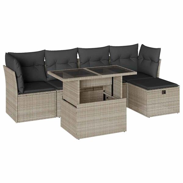 Grote foto vidaxl 6 delige loungeset met kussens poly rattan lichtgrijs tuin en terras tuinmeubelen