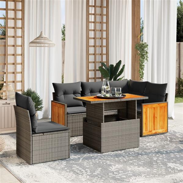 Grote foto vidaxl 6 delige loungeset met kussens poly rattan beige tuin en terras tuinmeubelen