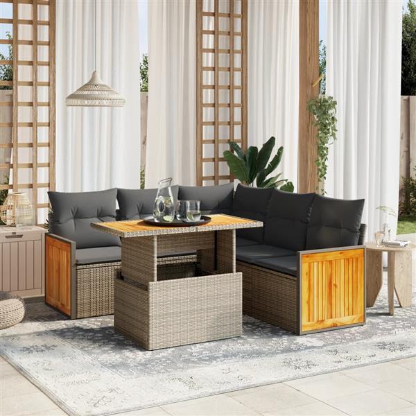Grote foto vidaxl 6 delige loungeset met kussens poly rattan beige tuin en terras tuinmeubelen