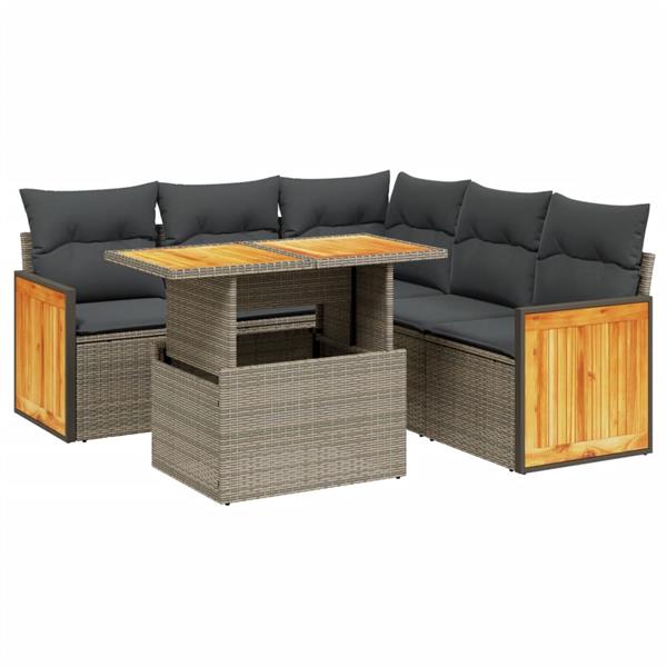 Grote foto vidaxl 6 delige loungeset met kussens poly rattan beige tuin en terras tuinmeubelen