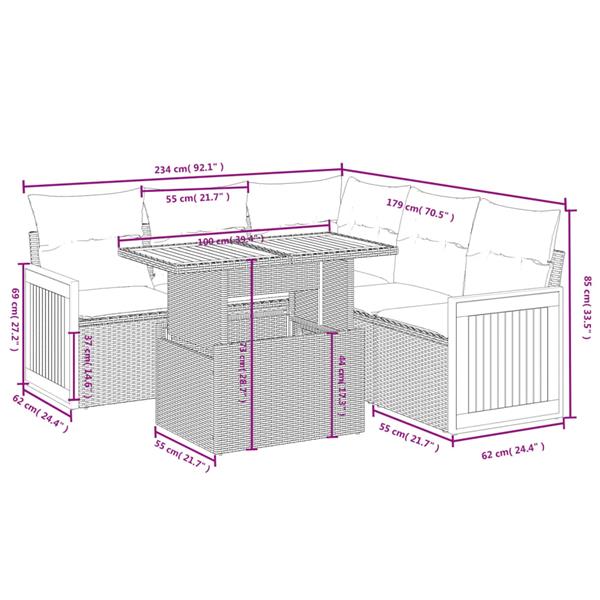 Grote foto vidaxl 6 delige loungeset met kussens poly rattan beige tuin en terras tuinmeubelen