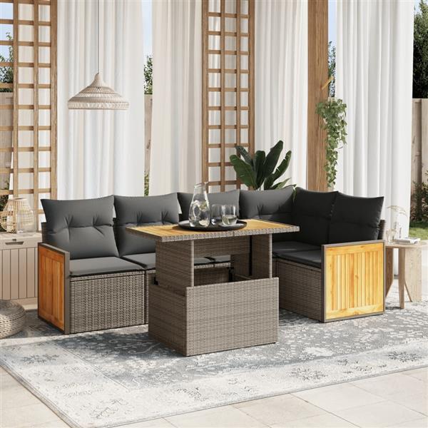 Grote foto vidaxl 6 delige loungeset met kussens poly rattan beige tuin en terras tuinmeubelen