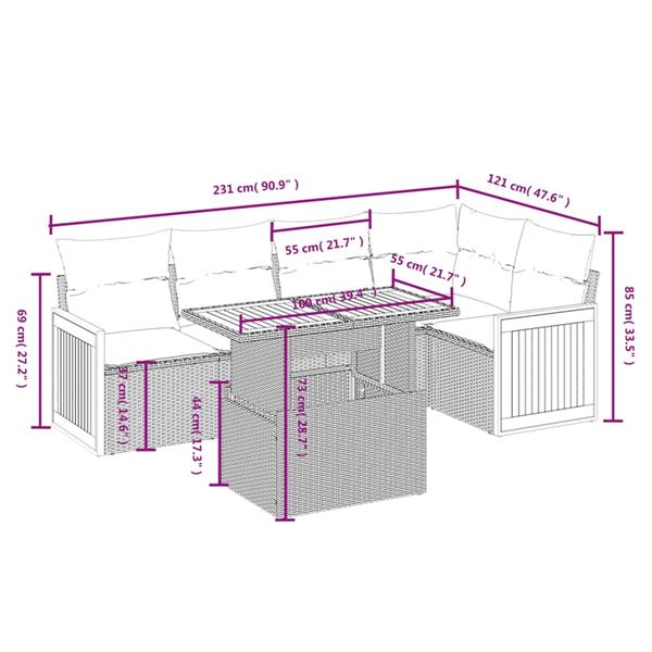 Grote foto vidaxl 6 delige loungeset met kussens poly rattan beige tuin en terras tuinmeubelen