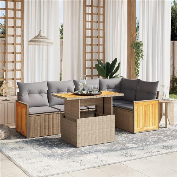 Grote foto vidaxl 6 delige loungeset met kussens poly rattan beige tuin en terras tuinmeubelen