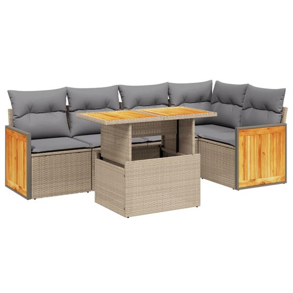 Grote foto vidaxl 6 delige loungeset met kussens poly rattan beige tuin en terras tuinmeubelen